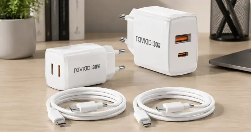 Pack x2 cargadores RAVIAD GaN 30W con cables USB-C de 2 m: potencia y comodidad en oferta por 12,79€