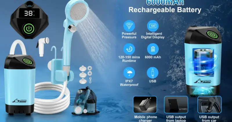 Ducha portátil WADEO para camping con batería 6000 mAh: comodidad y autonomía desde 22,83 € con descuento