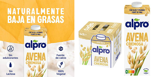 Pack de 6 briks Alpro Avena Cremosa: bebida vegetal saludable con 25% de descuento en Amazon