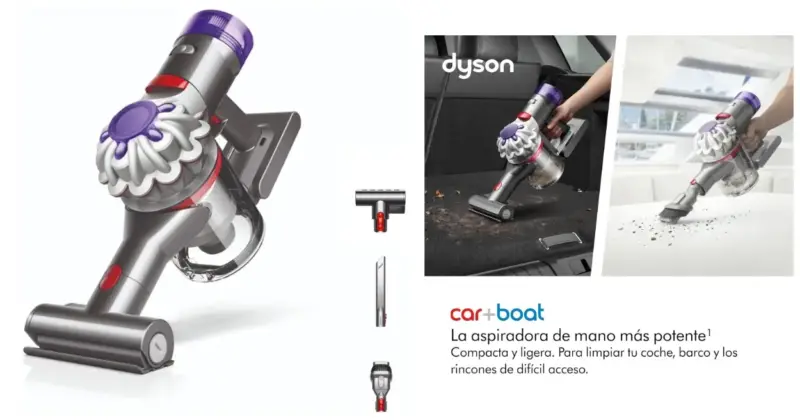 Aspiradora de mano inalámbrica Dyson Car+Boat: potencia y versatilidad con un 29% de descuento a 199€