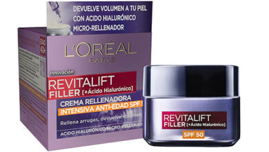 L'Oréal Paris Revitalift Filler SPF 50: Crema antiedad con ácido hialurónico por 13,27€ con un 42% de descuento