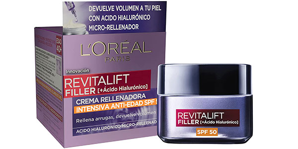 L'Oréal Paris Revitalift Filler SPF 50: Crema antiedad con ácido hialurónico por 13,27€ con un 42% de descuento
