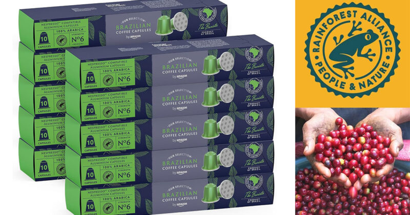 Pack de 100 cápsulas de café Brazilian by Amazon compatible con Nespresso con un 18% de descuento