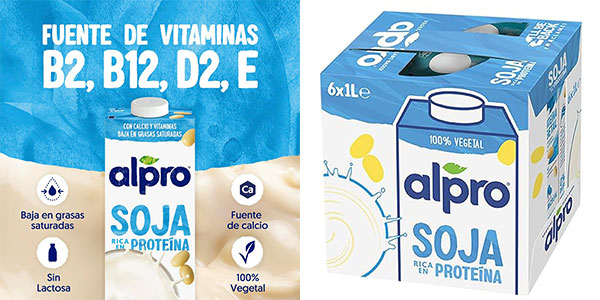 Pack 6x1L Bebida Vegetal Alpro Soja con Gran Descuento, Salud y Sabor al Mejor Precio