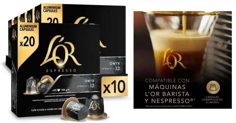 Pack 200 cápsulas L'Or Espresso Onyx compatibles con Nespresso por 55,88 € con un 31% de descuento