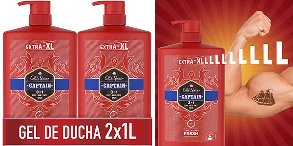 Oferta Pack x2 Old Spice Captain Gel de Ducha y Champú 3 en 1 de 1 litro a 10,99€ con un 30% de descuento