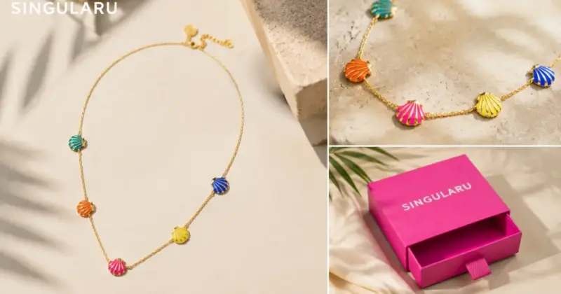 Collar Singularu Conchas Enamel en baño de oro 18 kt por 19,99 € con un 50% de descuento