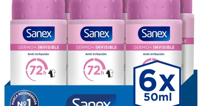 Pack x6 Sanex Dermo+ Invisible: 72h de protección antitranspirante por solo 9,36 € con 34% de descuento