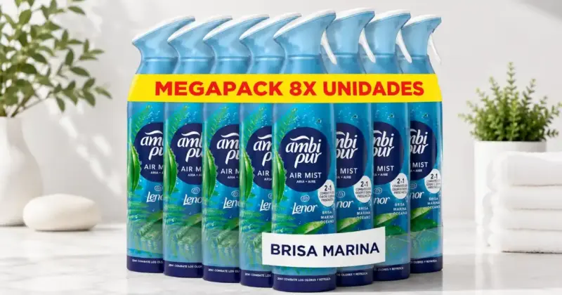 Pack de 8 Ambipur Brisa Marina con aroma fresco y natural: elimina olores por 18,99€ con 30% de descuento