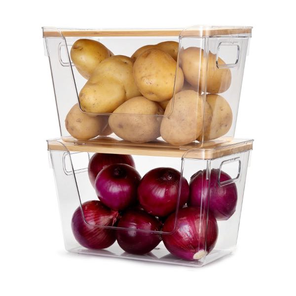 Cajas organizadoras apilables con tapa de bambú