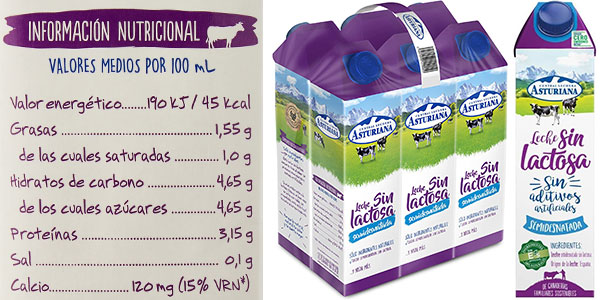 Leche sin lactosa semidesnatada Central Lechera Asturiana: calidad y digestibilidad con un 14% de descuento