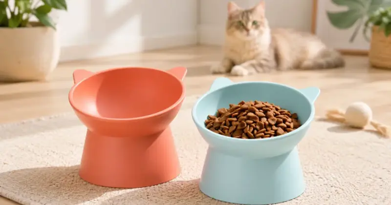 Comederos elevados Amazon Basics para gatos con diseño ergonómico y forma de oreja, pack de 2 por 7,38 € con 20% de descuento