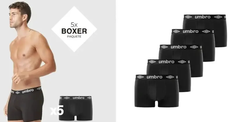 Pack de 5 bóxers Umbro en varios colores a solo 13,93 €: calidad y comodidad al mejor precio