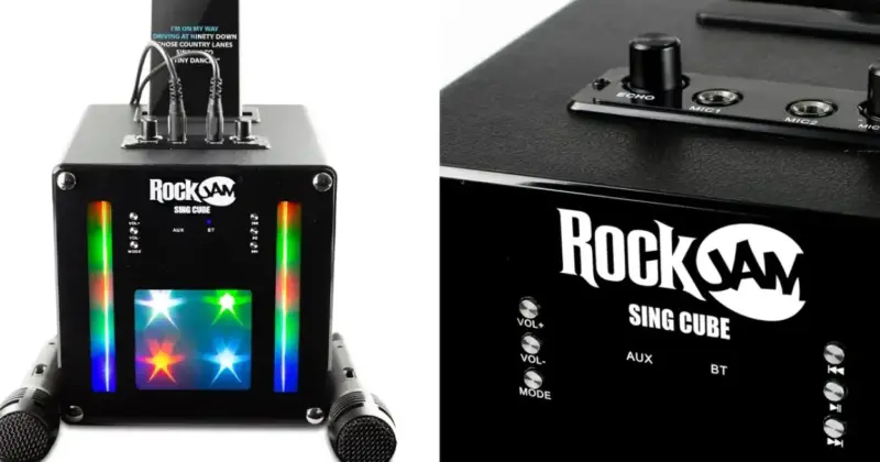 Kit karaoke RockJam Singcube con micrófonos dobles y luces LED por menos de 18 €