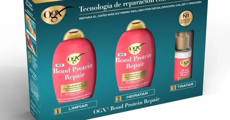 Rutina completa OGX Bond Protein Repair con champú, acondicionador y sérum por 14,99 € con un 43% de descuento