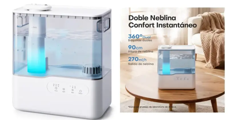 Humidificador ultrasónico Aroeve de 5L con difusor de aromas: ambiente ideal en estancias grandes por 39,99 € con 27% descuento