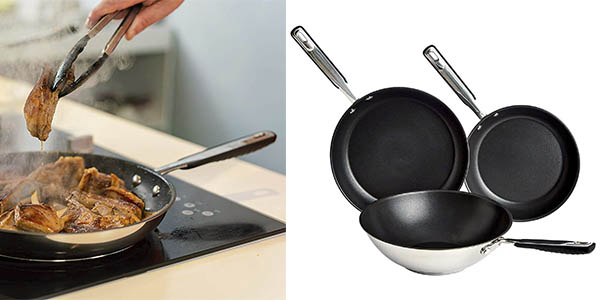 Set AmazonBasics de 2 sartenes y 1 wok para inducción a solo 53,11€ con 10% de descuento
