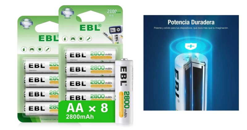 Pack 8 Pilas Recargables EBL AA 2800 mAh: Rendimiento y Ahorro al 19% de Descuento