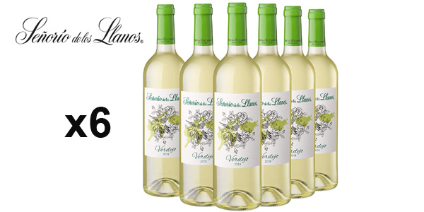 Pack x6 botellas vino blanco Señorío de los Llanos Verdejo con 16% de descuento, ideal para maridar y refrescar tus comidas