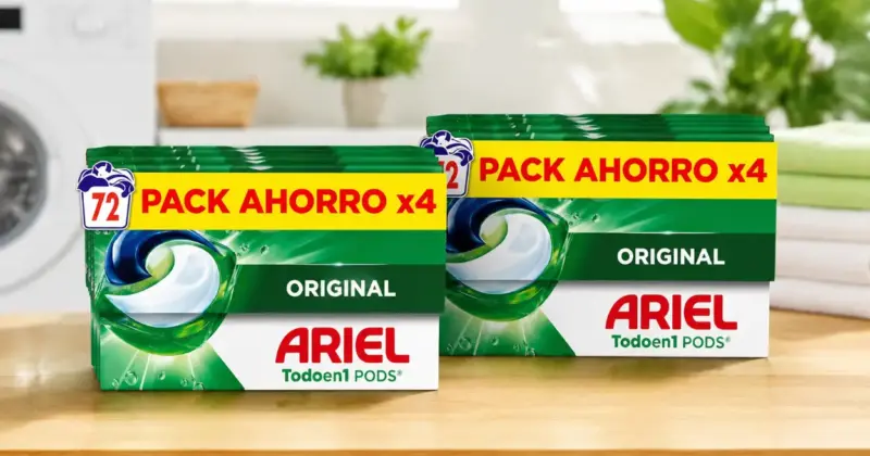 Pack Ariel PODs Todo en 1 con 144 cápsulas: limpieza eficaz y ahorro del 61% en Amazon