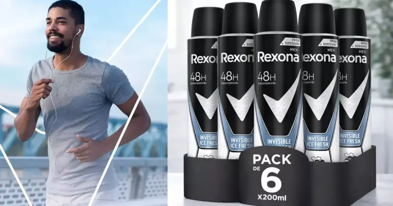 Pack de 6 desodorantes Rexona Invisible Ice Fresh para hombre con 33% de descuento a solo 11,99 €