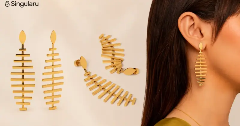 Pendientes largos Pacific Singularu con baño en oro de 18 kt al 33% de descuento, diseño tribal y cierre cómodo