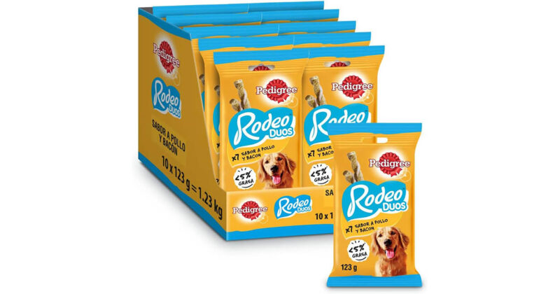 Pack x10 Snacks Pedigree Rodeo sabor pollo y bacon: premio saludable para perros a solo 17,09 € con un 19% de descuento