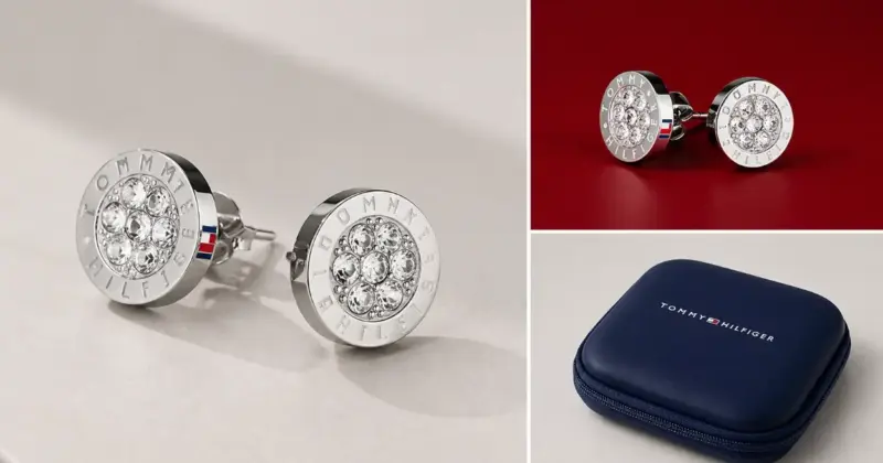 Pendientes de botón Tommy Hilfiger con cristales: elegancia sutil con un 26% de descuento