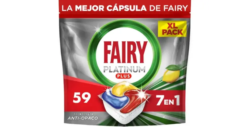 Fairy Platinum Plus Limón: Pack de 59 pastillas a solo 11,99 € con limpieza potente y aroma fresco