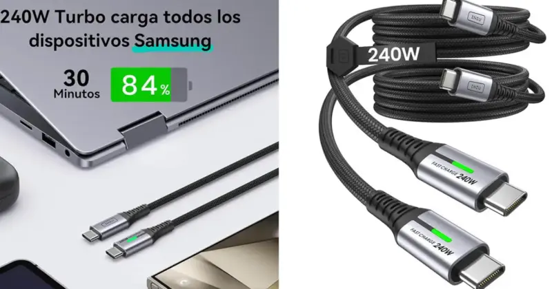 Pack de 2 cables Iniu USB-C 240W con carga ultrarrápida por solo 11,99 €