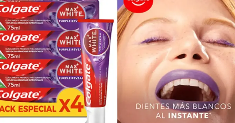Pack x4 Colgate Max White Purple Reveal: blanquea tus dientes al instante con un 40% de descuento