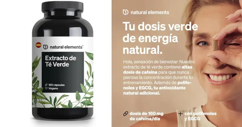 Extracto de té verde Natural Elements con 180 cápsulas: energía y antioxidantes al mejor precio