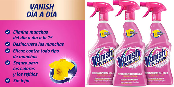 Pack de 3 Quitamanchas Vanish Oxi Action 750 ml con 33% de descuento, ideal para ropa de color