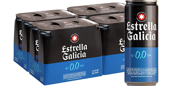Pack 24 latas Estrella Galicia 0,0 sin alcohol de 33 cl a solo 11,99 € con un 37% de descuento