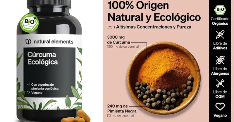 Cúrcuma Ecológica con Pimienta Negra Natural Elements: Antioxidante y Anti-inflamatorio por 14,99 € con 25% de Descuento
