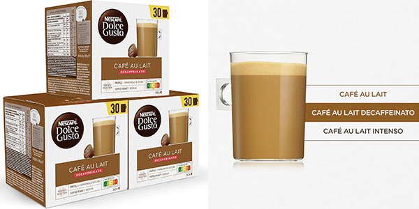 Pack 90 cápsulas Café con Leche Descafeinado Dolce Gusto a 21,30€ con un 21% de descuento