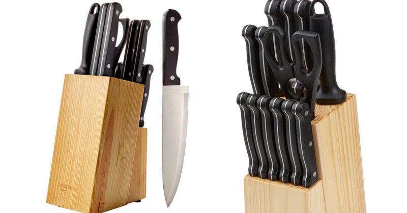 Juego completo de 14 cuchillos AmazonBasics con soporte por solo 18,47 € y 20% de descuento