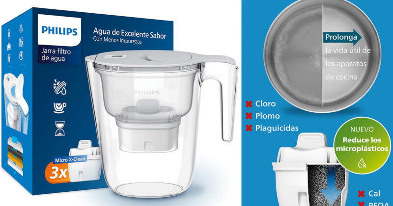 Jarra filtradora Philips Micro X-Clean con 3 cartuchos por 15,60 €: agua pura siempre a mano