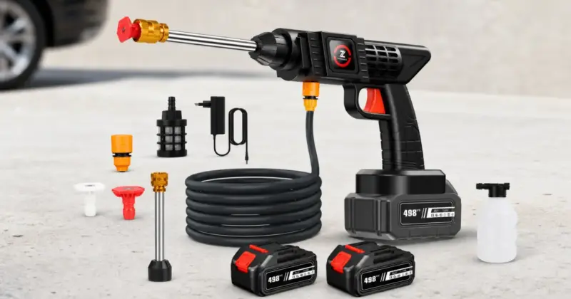 Hidrolimpiadora inalámbrica 50 bar con 2 baterías en oferta, perfecta para limpiar coche y jardín