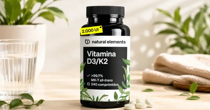 Vitaminas D3 y K2 Natural Elements: Apoyo Optimo para Huesos y Sistema Inmunitario con 20% de descuento