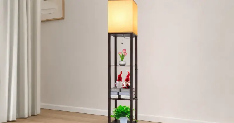 Lámpara de pie Aimosen LED con estantería integrada y luz regulable por 28,79 € con 20% de descuento
