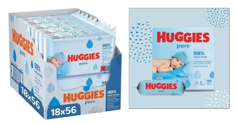 Pack de 1.008 Toallitas Huggies Pure sin perfume y sin parabenos a 21,99 € con un 29% de descuento