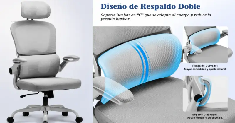 Silla ergonómica Magic Life con soporte lumbar ajustable y reposabrazos plegables por 56,99 € con 37% de descuento