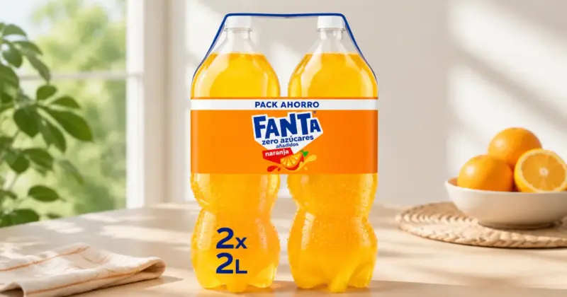 Pack 4 botellas Fanta Naranja Zero de 2L con 50% de descuento en la 2ª unidad: sabor sin azúcar a precio imbatible
