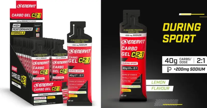 Pack 24 Geles Energéticos Enervit Carbo Gel C2:1PRO con 27% de descuento, ideales para resistencia en ciclismo y running