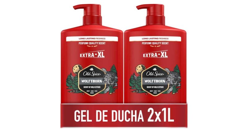Pack Old Spice Wolfthorn 2x2000 ml: Gel y champú 3 en 1 con frescura duradera a solo 10,99 € con 30% dto.