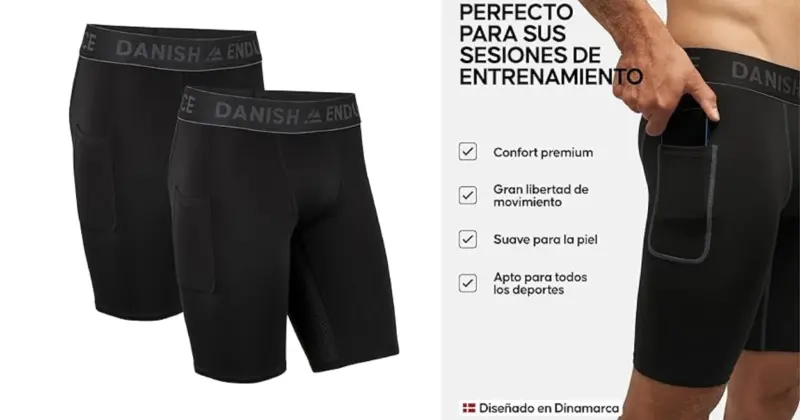Pack x2 mallas cortas de compresión Danish Endurance para hombre con bolsillo, 42% de descuento en Amazon