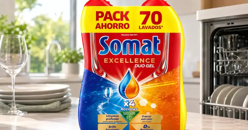 Somat Excellence Duo Gel: pack de 2 envases con 70 lavados y un 30% de descuento