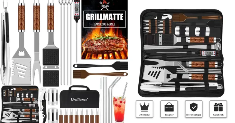 Juego de 30 utensilios Grilliance para barbacoa: completo set en acero inoxidable por 29,32€ con envío incluido