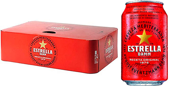 Pack de 24 latas de Cerveza Estrella Damm a 0,55 € la unidad, una oferta imperdible